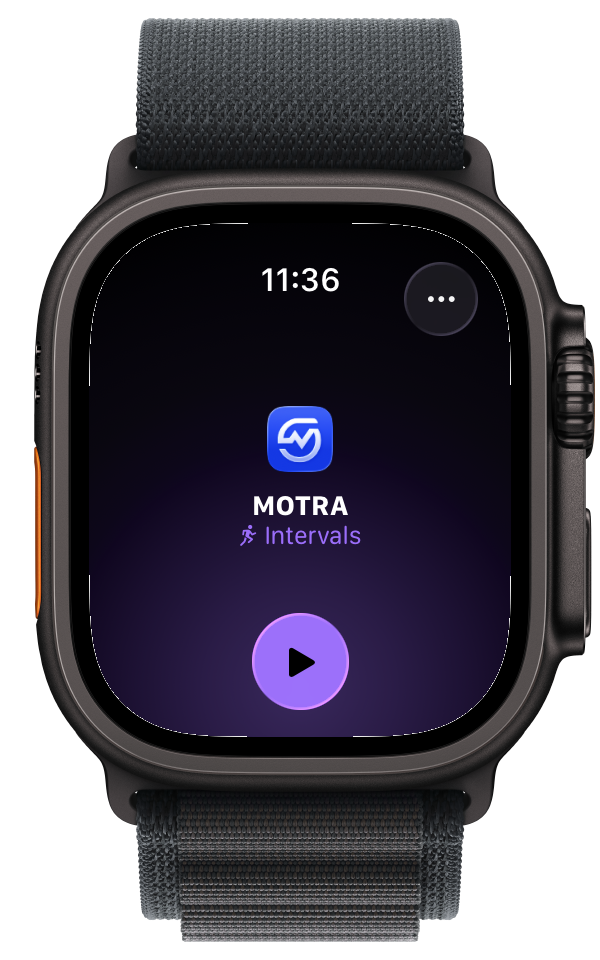 Apple Watch MOTRA workout start screen for an intervals session.