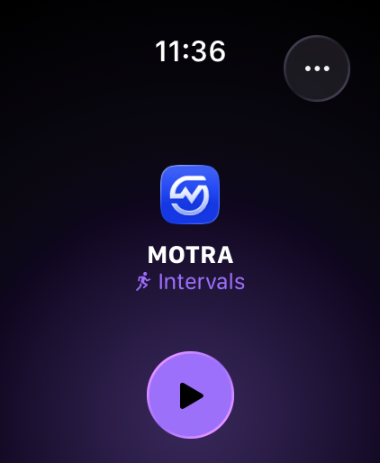 Apple Watch MOTRA workout start screen for an intervals session.
