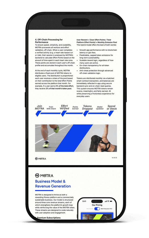 Phone showing whitepaper pages about chain processing and the business model